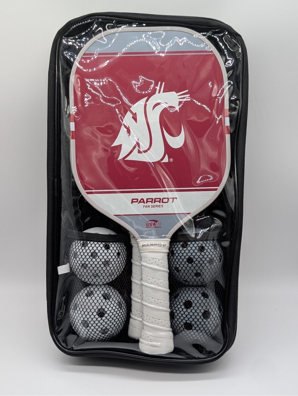 Parrot Washington State Cougars Pickleball Paddle USAPA Approved + 4 Balls